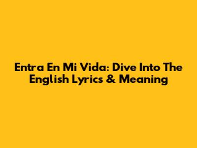 Entra En Mi Vida: Dive Into The English Lyrics & Meaning