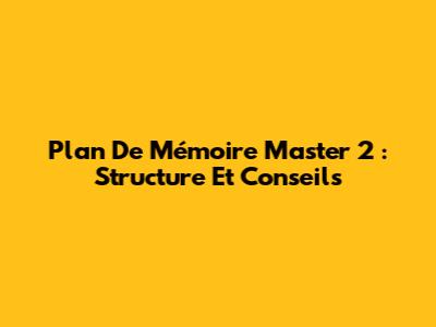 Plan De Mémoire Master 2 : Structure Et Conseils